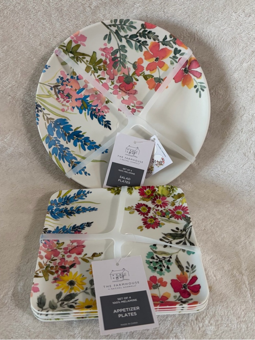 NWT The Farmhouse by Rachel Ashwell Floral Melamine Appetizer& Salad Plates S/8